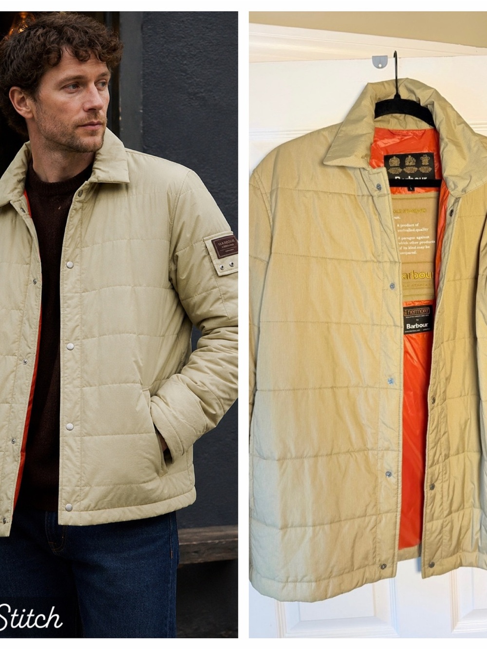 Barbour Gold Standard Mens Bammo Quilted Ripstop Jacket Beige Size Large